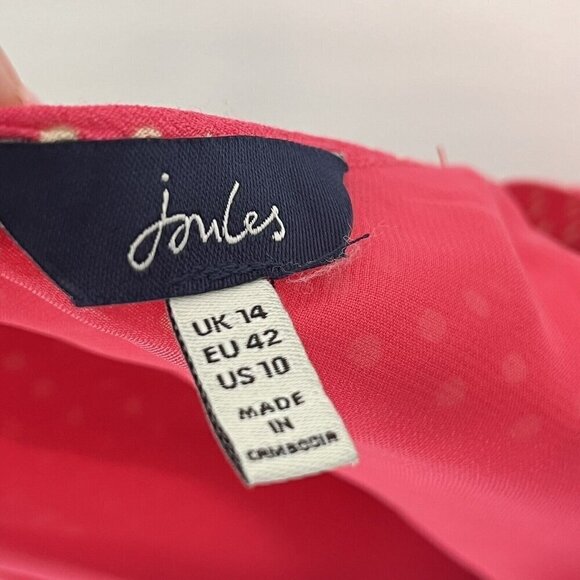 Joules Pink Polka Dot Midi Shift Dress Belted Sz US 10 UK 14 Pocket - Picture 5 of 6